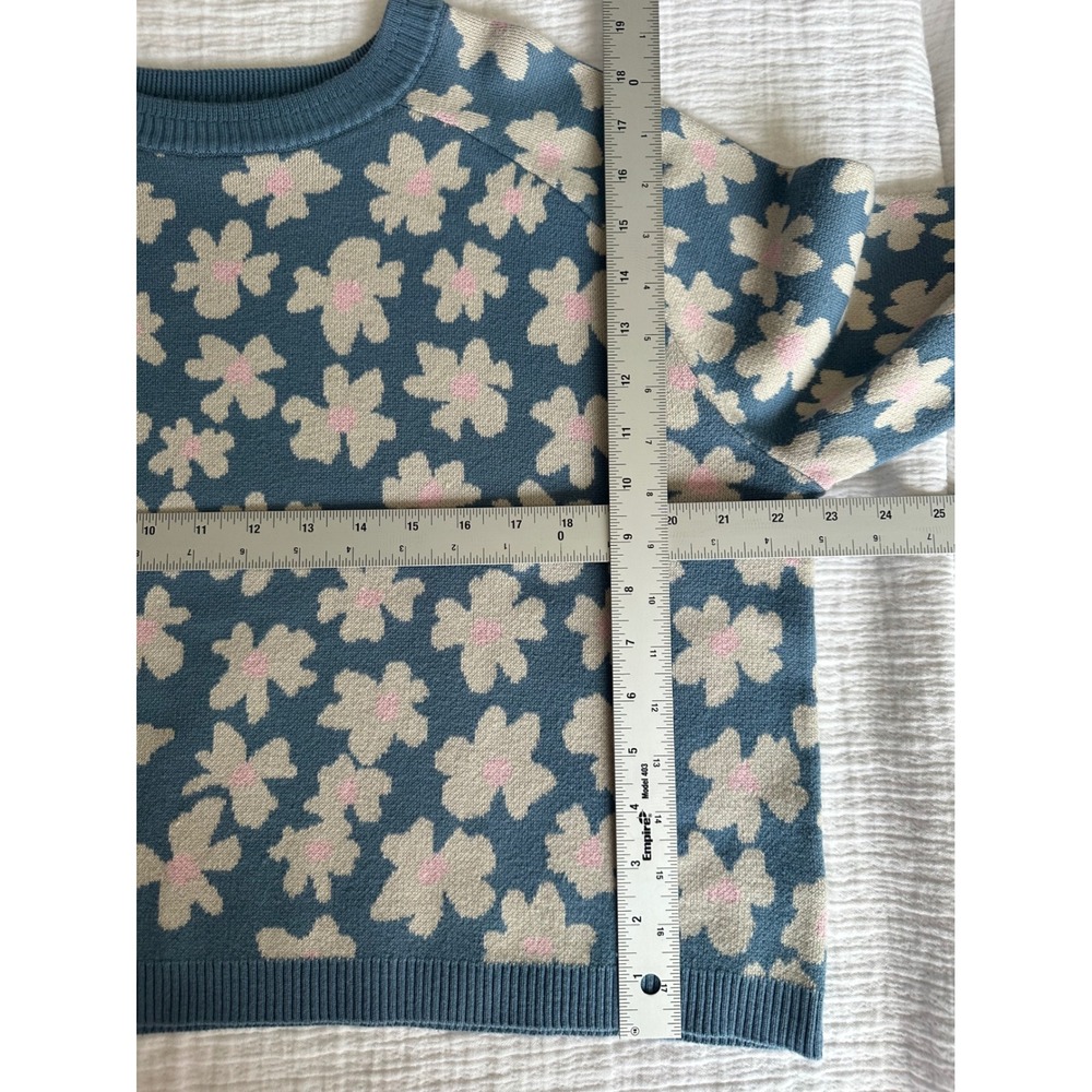 Spiritual Gangster‎ Floral Knit Crewneck Sweater XS Blue Coquette - Picture 4 of 8